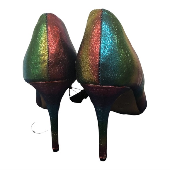 Betsey Johnson Bary metallic iridescent rainbow d’orsay stiletto bow heels sz7.5 - Picture 7 of 16